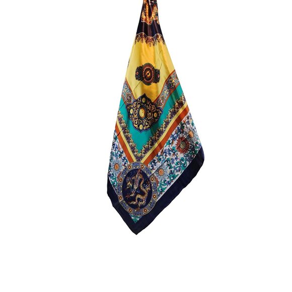 VTG Tongyu 100% Silk Scarf 42x42 Hand Rolled Hem Chinese Dragon Motif Multicolor - Picture 15 of 15